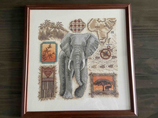 African Elephant Framed Cross Stitch
