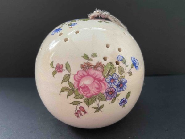 Vintage Porcelain Pink & Blue Flowers Pomander - Image 2