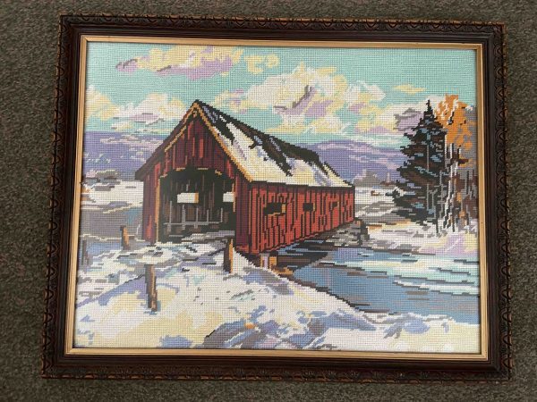 Covered Bridge Embroidery - Framed