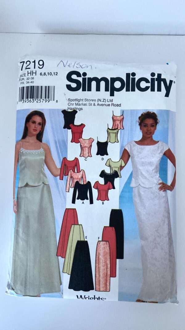 Simplicity 7219 Misses' Evening Slim or Flared Skirts & Lined Tops  (6-12)